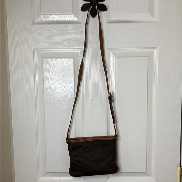 Michael Kors Two Tone Brown Crossbody Bag with Leather and Brass Accents Small - Picture 5 of 15